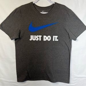 Men's Large Athletic Cut Gray/Blue/Black NIKE Just Do It Short Sleeve T-Shirt